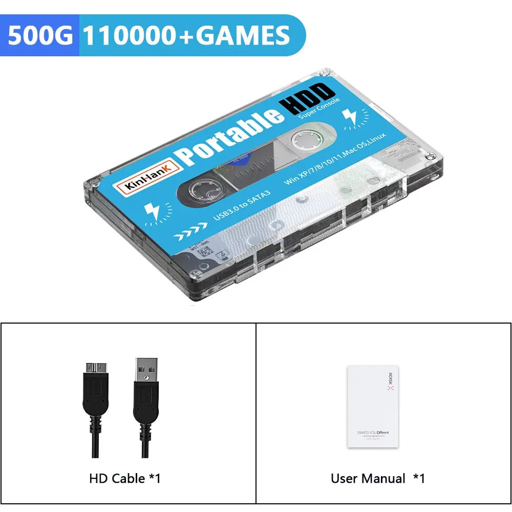 KINHANK Super Console - 100K jeux, 70 émulateurs, 500GB, Plug & Play