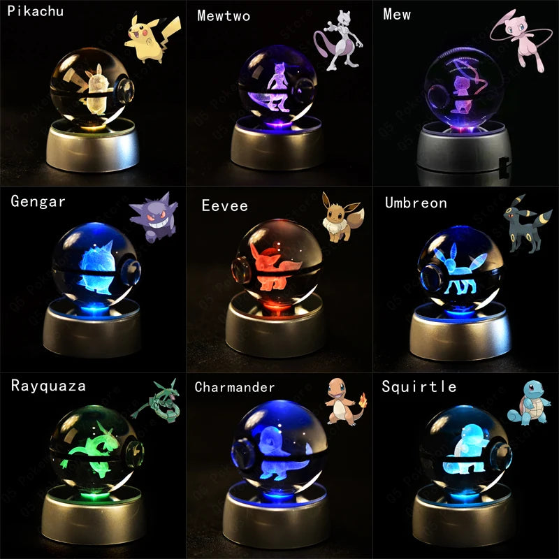 Figurine 3D Pokémon - Pikachu, Gengar, Mew, Pokéball lumineuse